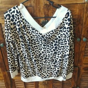 Leopard print double V neck long sleeve